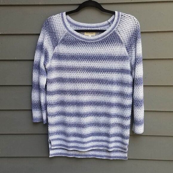 Lou & Grey Knit Blue Gray White Crew Neck Sweater size Medium - Picture 1 of 11